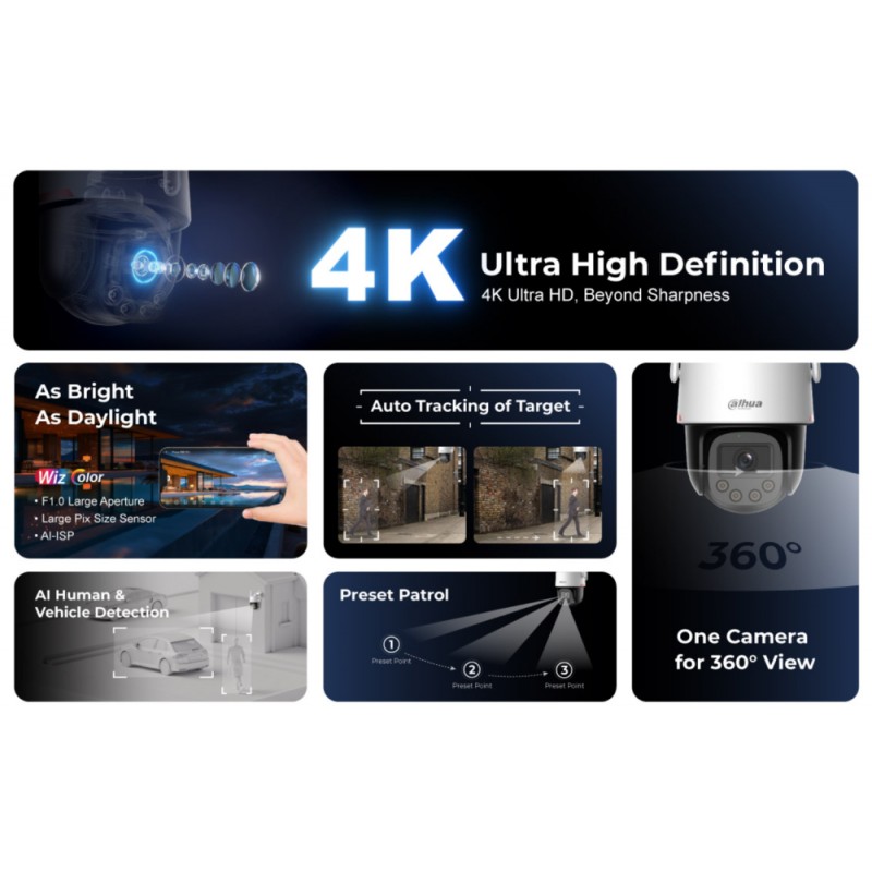 Dahua P8F-PV-PRO 8MP WiFi PTZ IP kamera su WizColor ir Auto Tracking