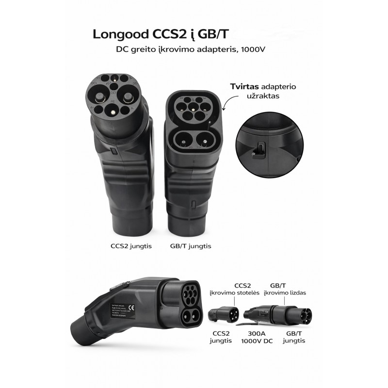 Longood CCS2 į GB/T 300A greito DC įkrovimo adapteris