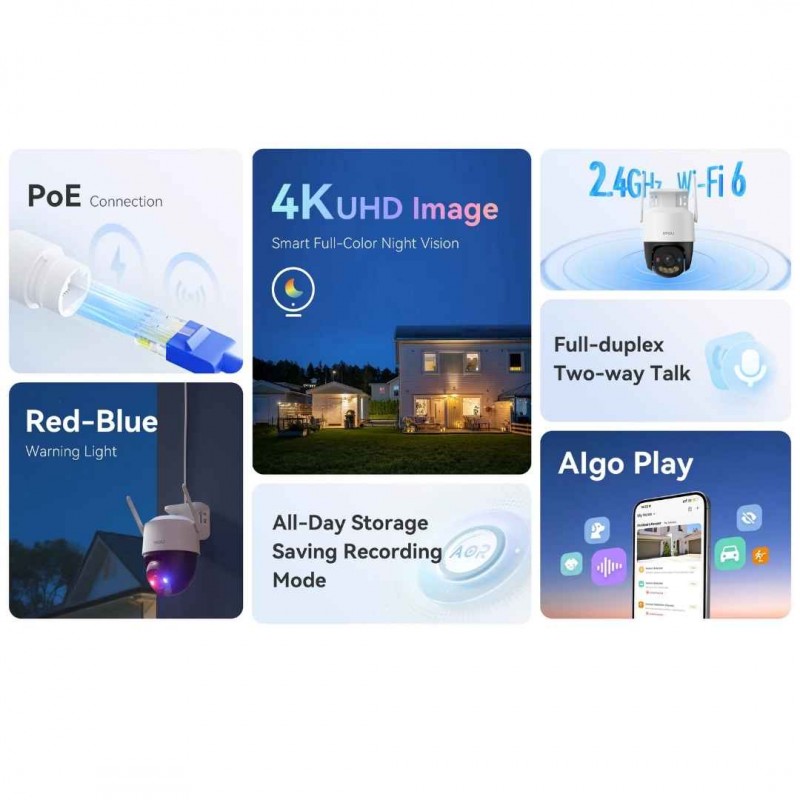 IMOU Cruiser SC 8MP (K7FP-8V0N) – 4K WiFi 6 / PoE lauko kamera su AI ir Full-Color