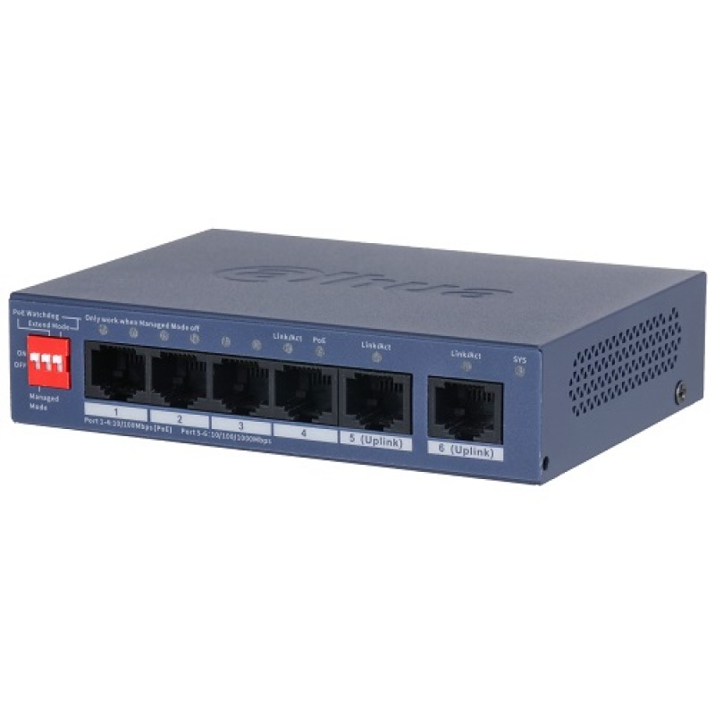 PoE šakotuvas valdomas100Mbps 4portų+2G uplink