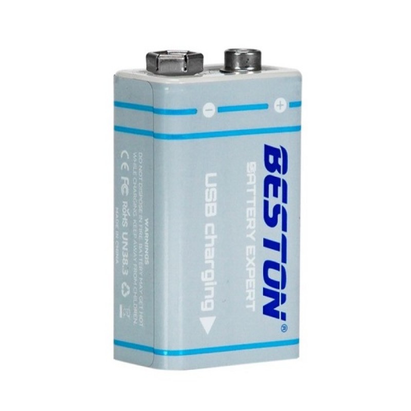 Baterija 9V (krona), įkraunama su USB-C lizdu, 1000mAh, Li-Ion Baterija 9V (krona), įkraunama su USB-C lizdu, 1000mAh, Li-Ion