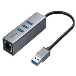 Premium adapteris USB 3.0 - USB 3.0 (3 Ports) + RJ45, 0.15m