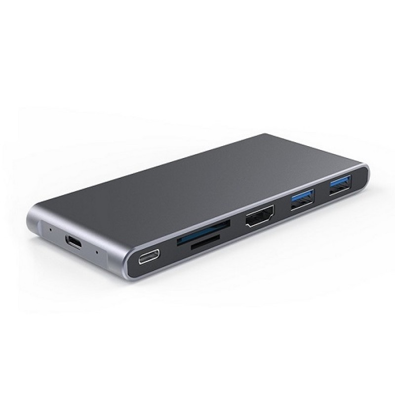 Adapteris USB-C - HDMI, 2x USB 3.0, SD, TF, PD60W + M.2 NGFF SSD dėklas Adapteris USB-C - HDMI, 2x USB 3.0, SD, TF, PD60W + M.2 NGFF SSD dėklas