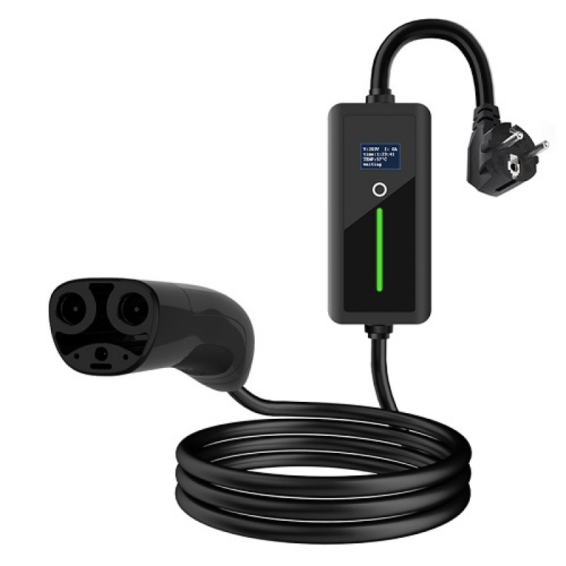 Elektromobilio nešiojamas įkroviklis TESLA NACS - Schuko (220V), 8-16A, 3.5kW, 1-fazė, 5m Elektromobilio nešiojamas įkroviklis TESLA NACS - Schuko (220V), 8-16A, 3.5kW, 1-fazė, 5m