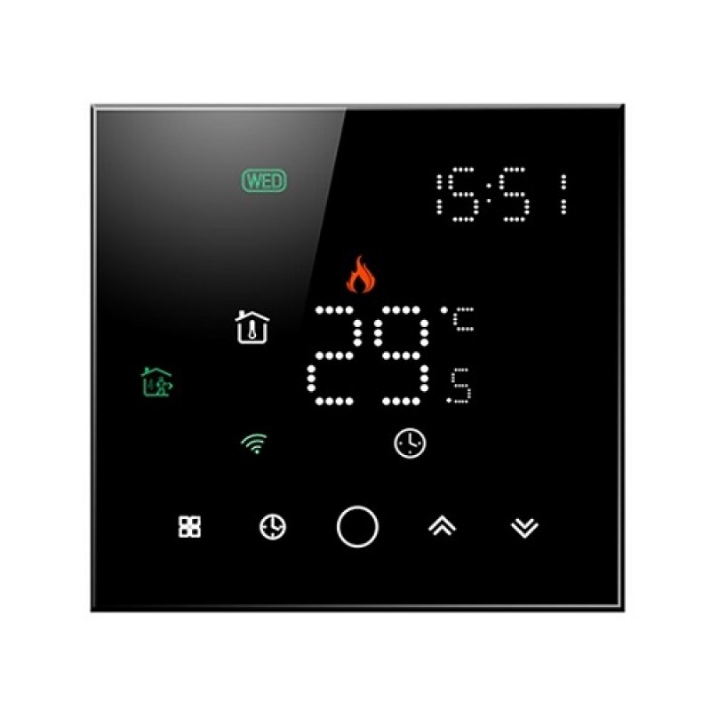 TUYA Programuojamas termostatas WiFi, juodas TUYA Programuojamas termostatas WiFi, juodas