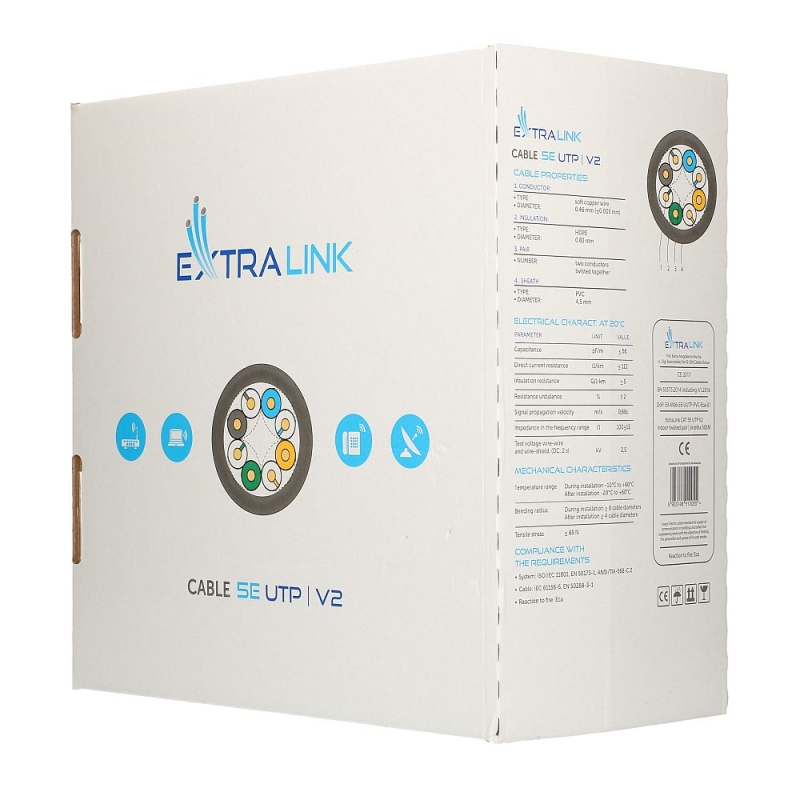 EXTRALINK CAT5E UTP (U/UTP) V2 Indoor Twisted Pair LAN cable, 305m