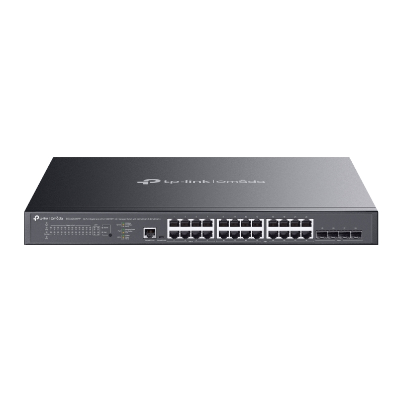 TP-LINK Omada 24-Port Gigabit and 4-Port 10GE SFP+ L2+ Managed Switch with 16-Port PoE+ & 8-Port PoE++ TP-LINK Omada 24-Port Gigabit and 4-Port 10GE SFP+ L2+ Managed Switch with 16-Port PoE+ & 8-Port PoE++