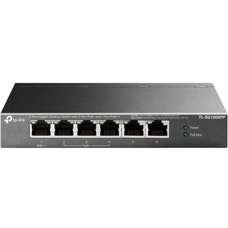 TP-LINK 6-Port Gigabit Desktop Switch with 3-Port PoE+ and 1-Port PoE++ TP-LINK 6-Port Gigabit Desktop Switch with 3-Port PoE+ and 1-Port PoE++