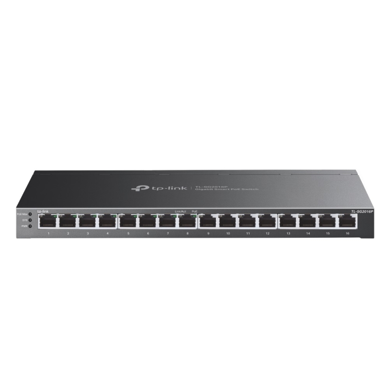 TP-LINK JetStream 16-Port Gigabit Smart Switch with 8-Port PoE+ TP-LINK JetStream 16-Port Gigabit Smart Switch with 8-Port PoE+