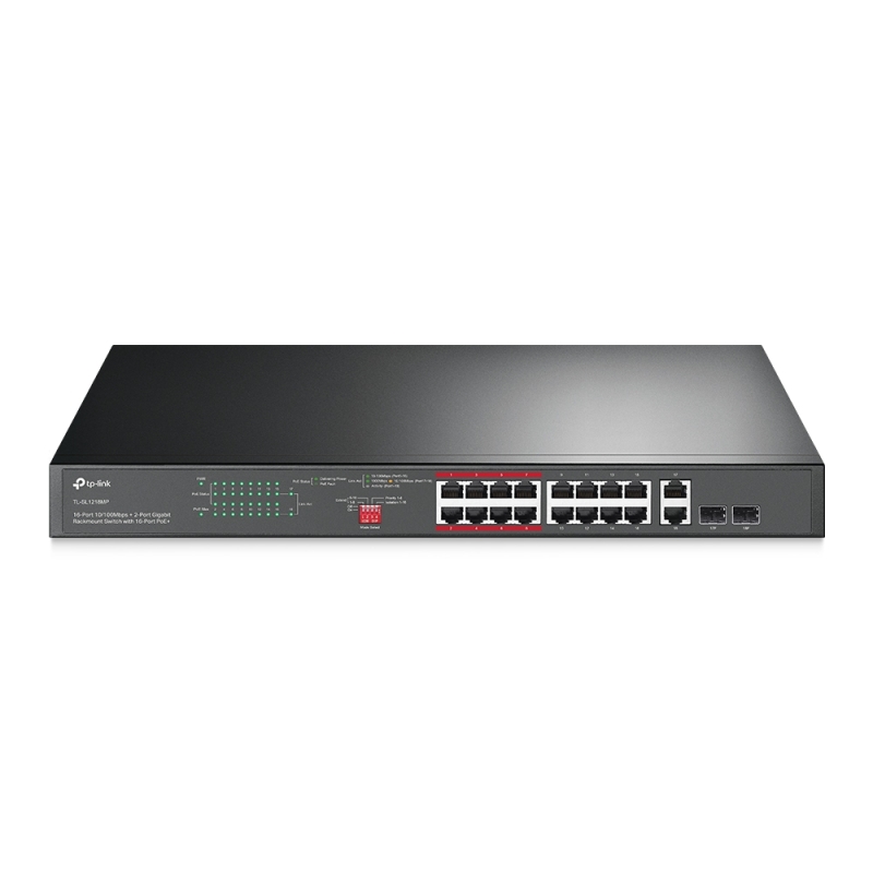 TP-LINK 16-Port 10/100Mbps + 2-Port Gigabit Unmanaged PoE Switch TP-LINK 16-Port 10/100Mbps + 2-Port Gigabit Unmanaged PoE Switch