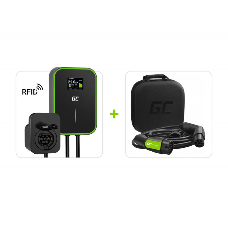 Set Wallbox GC EV PowerBox 22kW RFID + Cable Green Cell GC Type 2 7.2kW 7m